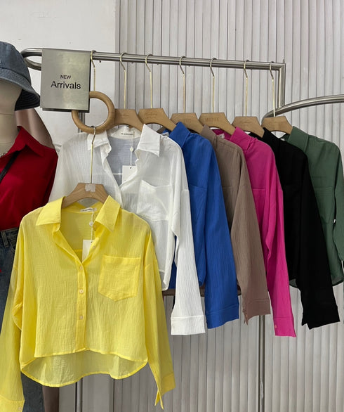 MATINEE Solid Color Long Sleeves Crop Shirts